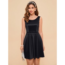 Mini Bow Back Solid Satin Fit and Flare Sleeveless Dress - Elegant Party and Banquet Outfit for Women - Perfect for Birthday, Wedding, and Engagement Occasions Mini Bow Back Solid Satin Fit and Flare Sleeveless Dress - Elegant Party and Banquet Outfit for Women - Perfect for Birthday, Wedding, and Engagement Occasions