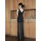 Elegant V-neck Tank Dress, Sleeveless Split Hem Maxi Bodycon Glitter Striped Pattern Dress For Club & Party, Women's Clothing
