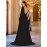 Elegant V-Neck Long Sleeve Sheer Shawl Dress with Exposed Back, Knit Fabric, A-Line Style, Solid Color, Super Long Length, All-Season Adult Dress