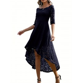 3/4 Sleeves Lace High-Low Off Shoulder Bridesmaid Dress, Cocktail Party Dress for Church Wedding Guest Formal Party 3/4 Sleeves Lace High-Low Off Shoulder Bridesmaid Dress, Cocktail Party Dress for Church Wedding Guest Formal Party