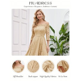 3/4 Sleeves Lace High-Low Off Shoulder Bridesmaid Dress, Cocktail Party Dress for Church Wedding Guest Formal Party 3/4 Sleeves Lace High-Low Off Shoulder Bridesmaid Dress, Cocktail Party Dress for Church Wedding Guest Formal Party