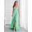 Elegant Extra-long Cami Dress - Classic Solid V Neckline, Delicate Ruffle Trim Details, Dramatic Split Sleeveless Design, Sultry Backless Style - Exuding Elegance, Perfect for Wedding Occasions, Designed for Women