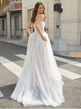 High Slit Luxury Beach Wedding Dresses, Sweetheart Lace Up Back A-Line Tulle Formal Evening Gowns with Hand Beading for Women
