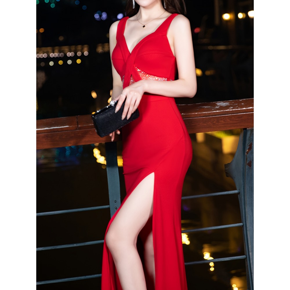 Elegant Middle Eastern Style Bodycon Mother of the Bride Dresses – V-Neck Sleeveless Gown with Slit, Zipper Detail and Built-in Chest Pad – Polyester & Spandex Blend – All-Season Long Evening Dress Elegant Middle Eastern Style Bodycon Mother of the Bride Dresses – V-Neck Sleeveless Gown with Slit, Zipper Detail and Built-in Chest Pad – Polyester & Spandex Blend – All-Season Long Evening Dress