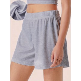 Sold Ribbed Elastic Waist Shorts, Casual Basic Shorts For Summer & Spring, Women's Clothing Sold Ribbed Elastic Waist Shorts, Casual Basic Shorts For Summer & Spring, Women's Clothing