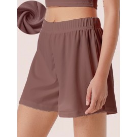 Sold Ribbed Elastic Waist Shorts, Casual Basic Shorts For Summer & Spring, Women's Clothing Sold Ribbed Elastic Waist Shorts, Casual Basic Shorts For Summer & Spring, Women's Clothing