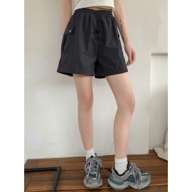 Summer Chic Drawstring Cargo Shorts - Comfortable Polyamide Fabric, Machine Washable, Solid Color, Casual Style for Women - Perfect for Outdoor Activities Summer Chic Drawstring Cargo Shorts - Comfortable Polyamide Fabric, Machine Washable, Solid Color, Casual Style for Women - Perfect for Outdoor Activities