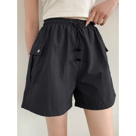 Summer Chic Drawstring Cargo Shorts - Comfortable Polyamide Fabric, Machine Washable, Solid Color, Casual Style for Women - Perfect for Outdoor Activities Summer Chic Drawstring Cargo Shorts - Comfortable Polyamide Fabric, Machine Washable, Solid Color, Casual Style for Women - Perfect for Outdoor Activities