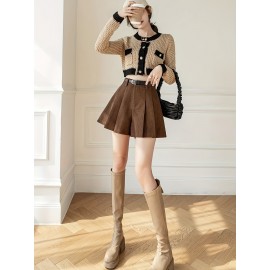 Chic Women's High-Waist Pleated Corduroy Shorts - Durable, Non-Elastic, Perfect for Casual All-Season Wear Chic Women's High-Waist Pleated Corduroy Shorts - Durable, Non-Elastic, Perfect for Casual All-Season Wear