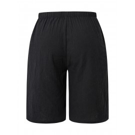 1pc Women'S Casual Polyester Shorts, Solid Color, All-Season, Woven Fabric, with Fake Drawstring Detail 1pc Women'S Casual Polyester Shorts, Solid Color, All-Season, Woven Fabric, with Fake Drawstring Detail