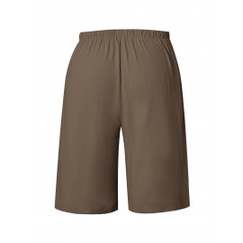 1pc Women'S Casual Polyester Shorts, Solid Color, All-Season, Woven Fabric, with Fake Drawstring Detail 1pc Women'S Casual Polyester Shorts, Solid Color, All-Season, Woven Fabric, with Fake Drawstring Detail