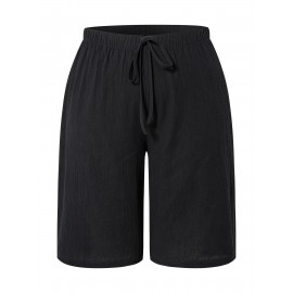 1pc Women'S Casual Polyester Shorts, Solid Color, All-Season, Woven Fabric, with Fake Drawstring Detail 1pc Women'S Casual Polyester Shorts, Solid Color, All-Season, Woven Fabric, with Fake Drawstring Detail