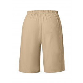 1pc Women'S Casual Polyester Shorts, Solid Color, All-Season, Woven Fabric, with Fake Drawstring Detail 1pc Women'S Casual Polyester Shorts, Solid Color, All-Season, Woven Fabric, with Fake Drawstring Detail