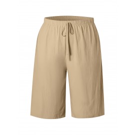 1pc Women'S Casual Polyester Shorts, Solid Color, All-Season, Woven Fabric, with Fake Drawstring Detail 1pc Women'S Casual Polyester Shorts, Solid Color, All-Season, Woven Fabric, with Fake Drawstring Detail