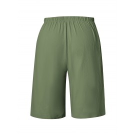 1pc Women'S Casual Polyester Shorts, Solid Color, All-Season, Woven Fabric, with Fake Drawstring Detail 1pc Women'S Casual Polyester Shorts, Solid Color, All-Season, Woven Fabric, with Fake Drawstring Detail
