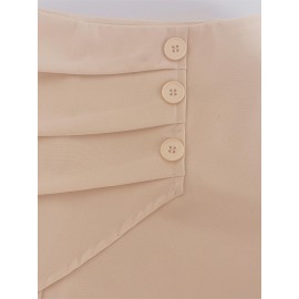Trendy Ruched Asymmetrical Shorts - Fashionable Solid Color with Fake Buttons - Perfect for Spring & Summer - Chic Womens Casual Wear Trendy Ruched Asymmetrical Shorts - Fashionable Solid Color with Fake Buttons - Perfect for Spring & Summer - Chic Womens Casual Wear