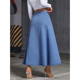 Comfy Stretchy Maxi Denim Skirt - Soft Washed Blue, Single-Breasted, Flattering Fit, Women's Denim Jeans & Clothing, Perfect for Casual Daily Wear, Versatile and Chic Comfy Stretchy Maxi Denim Skirt - Soft Washed Blue, Single-Breasted, Flattering Fit, Women's Denim Jeans & Clothing, Perfect for Casual Daily Wear, Versatile and Chic
