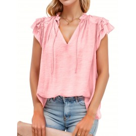 Women's Casual V Neck Tops Drawstring Short Sleeve T Shirt Blouses Women's Casual V Neck Tops Drawstring Short Sleeve T Shirt Blouses