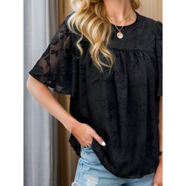 Womens 3/4 Bell Sleeve Blouse Summer Crewneck Lace Tops Floral Shirts Womens 3/4 Bell Sleeve Blouse Summer Crewneck Lace Tops Floral Shirts