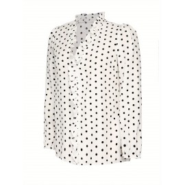 Tooluck Women's V-Neck Ruffle Polka Dot Print Lantern Sleeve Shirt Tooluck Women's V-Neck Ruffle Polka Dot Print Lantern Sleeve Shirt