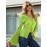 Textured Button Front Collared Blouse, Elegant Bell Sleeve Lettuce Trim Blouse, Women's Clothing